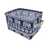 Mziart Cotton Linen Small Foldable Storage Basket with Handle, Multifunctional Sundry Cosmetic Storage Organizer Box for Home Closet Toys Office Desktop (Elephant)