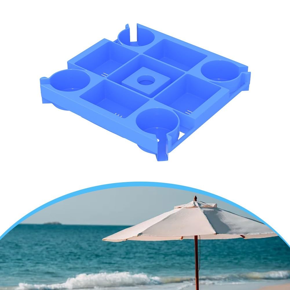 Bandeja para sombrilla de playa de 40,6 cm con 4 portavasos y bolsa de basura, perfecta para uso al aire libre, accesorio portátil para picnic, barbacoas y camping