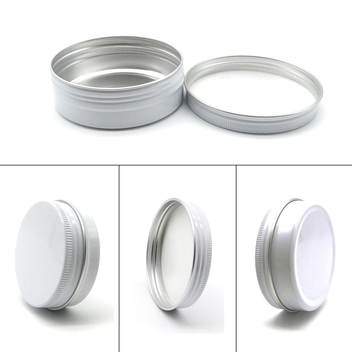 Confezione da 6 barattoli in alluminio da 100 ml, contenitori vuoti da viaggio per campioni di cosmetici da viaggio con coperchio a vite, barattoli in metallo bianco da 100 g, per lavori fai