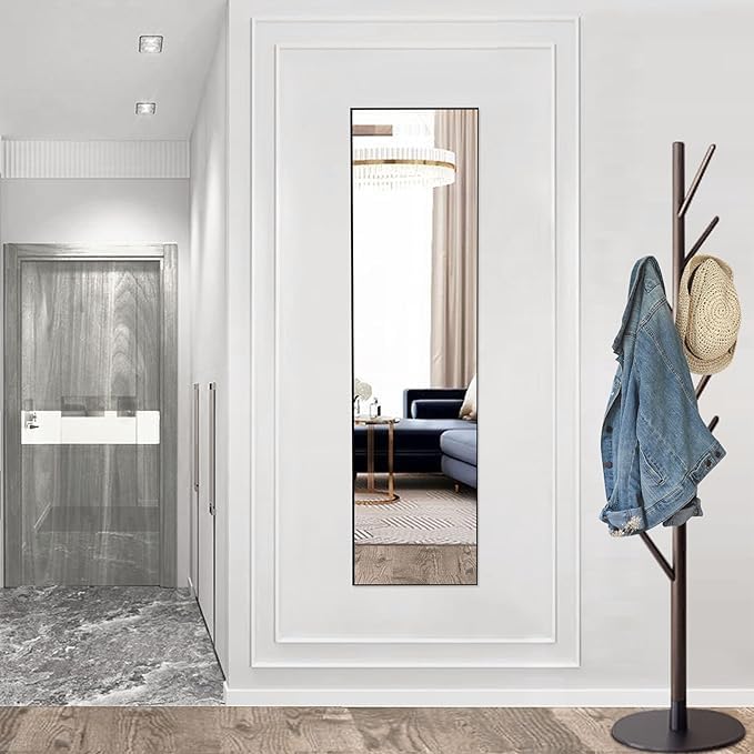 DUMOS Full Length Mirror with Stand Floor Standing Aluminum Frame for Bedroom Body Hanging Leaning Modern Simple Home Decor Shatter-Proorf Nano Glass Wall Living Room Cloakroom Black 59"x16"