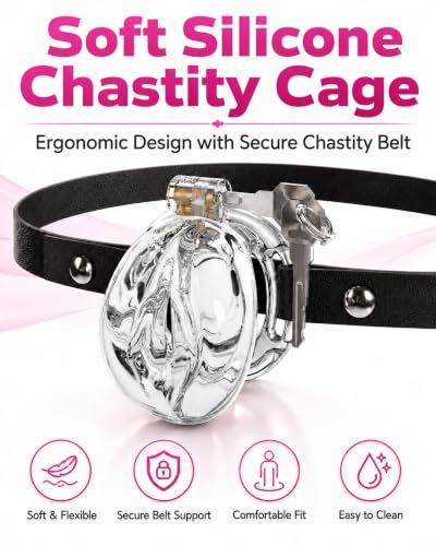 Image of Flat Chastity Cage Sissy Pink Silicone Soft Realistic Vagina (Translucent) | DINGYAN Vulva Soft TPE Material Micro Chastity Device Breathable Penis Cock Cage Invisible Anti Erection BDSM Slave Training