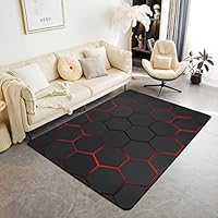 Loussiesd Honeycomb Area Rug Modern Hexagon Theme Living Room Rugs Geometrical Decorative Carpet Beehive Indoor Floor Mat Black Red Accent Rug 100 * 150cm