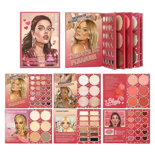 Juego de maquillaje para chicas, 6 paneles, versátil, mate, brillante, brillante, brillante, duradero, juego de iluminador, para etapas, citas, viajes, fotografía, madre, esposa, novia