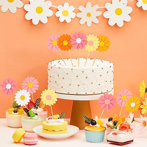 Henoyso II-HENOYSO-230713 48 Pcs Daisy Cupcake Toppers Groovy Flower Cake Topper Daisy Cake Decorations Daisy Flower Cake Picks thumb #1