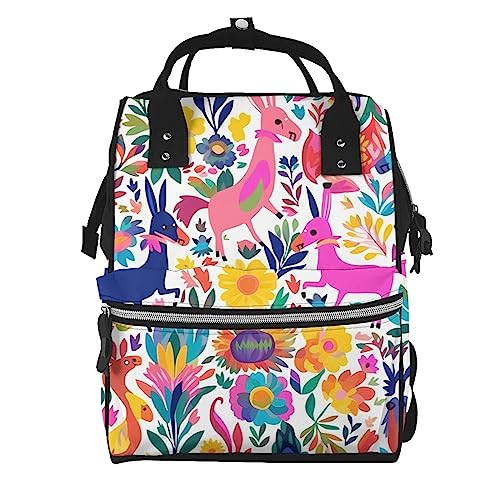 Sac à dos à langer grand format animaux Otomi mexicains et motif tracteur pour bébé