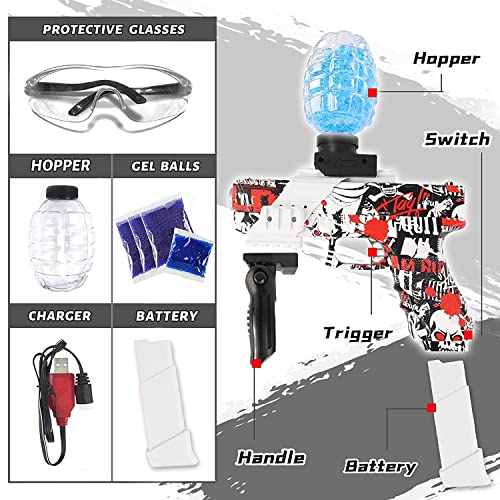 Image of Gel Blaster Automatic Machine Gun for Kids-Adults - Electric Outdoor Toy Water Ball Pistol - Shooting Range Up to 70 Feet With 10000 Gel Balls (Red & White)