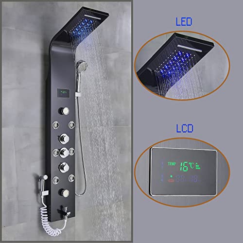 Saeuwtowy-Columna-de-Hidromasaje-Panel-de-Ducha-Negro-LED-Multifuncion-LCD-pantalla-de-temperatura-8-boquillas-de-masaje-con-pistola-de-pulverizacion