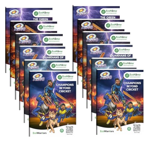Image of Eco Warriors Mumbai Indian Series A4 Notebooks 72 Pages 100% Recyclable Eco Friendly for Students Colleges & Daily Study Use Pack Of 12 (Design may Vary)