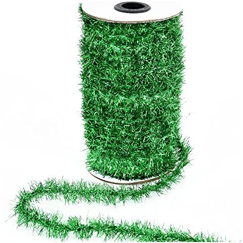 Vuzvuv 60 Yard grüne dünne Lametta-Girlande Band Glitzer dünne metallische Lametta Girlande Lametta Draht Weihnachtsband Cover