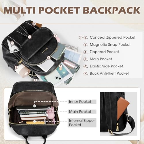 RAINSMORE Backpack Purse for Women Fashion Leather Waterproof Casual Small Travel Backpack Convertible Ladies Shoulder Bag - Image 6