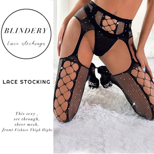 Image of Fishnet Stockings Lace Stockings Tights Fishnet Pantyhose Hollow Sexy Rhinsetone Stockings for Women