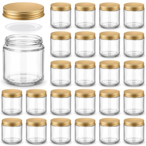 Norme 24 Pcs 4 oz Glass Jars with Gold Lid and Inner Liners, Clear