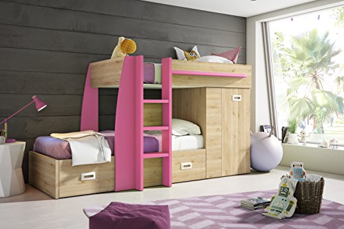 Mobelcenter - Litera Tren Infantil - Acabado en Pino y Rosa - (0846)