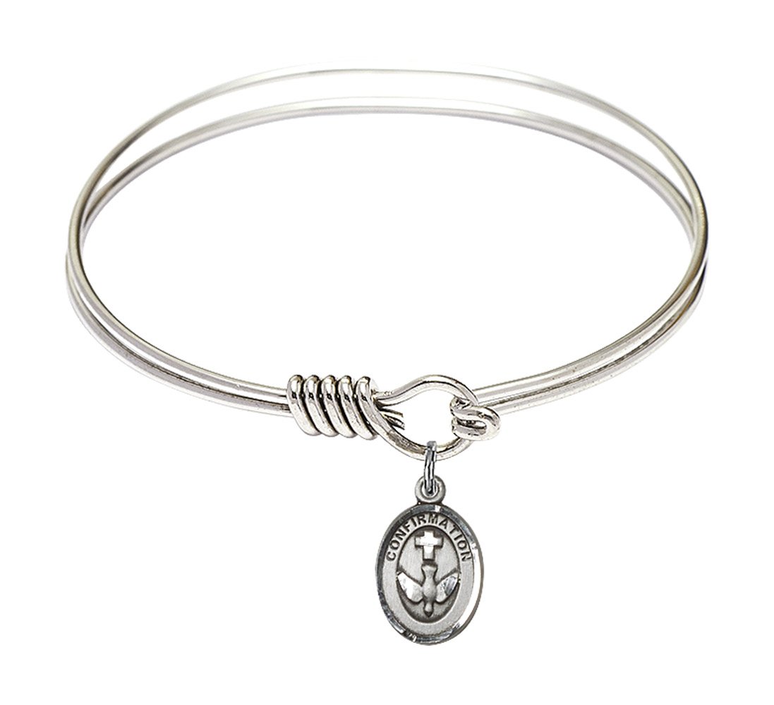 F.A. Dumont 6 1/4 inch Round Eye Hook Bangle Bracelet with a Confirmation Charm.