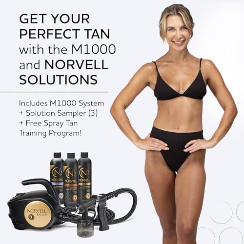 Norvell Spray Tan Machine Kit - Sunless M1000 Mobile HVLP Tanning Airbrush Machine with 8oz Tuscan Plus, Venetian & Dark Solutions – Professional Tanning System with Training Program