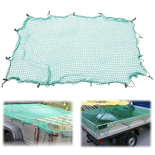Safety Cargo Net for Car 2×3m: Heavy Duty Stretchable Polypropylene Cargo Netting with 10 Hooks & 10M Elastic Cord for Load Securing Preventing Cargo Shifting on Trailer Van Pickup Truck Transport