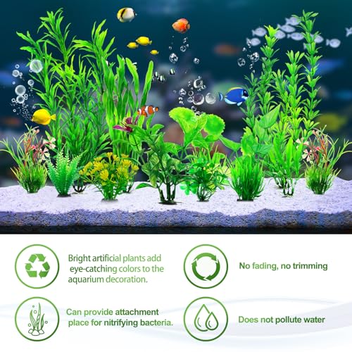 Image of CousDUoBe 12pcs Fish Tank Accessories Aquarium Decorations Green Plants, Green Fish Tanks Decoration Plants, Fish Tank Decor, Aquarium Decor Plastic Plants