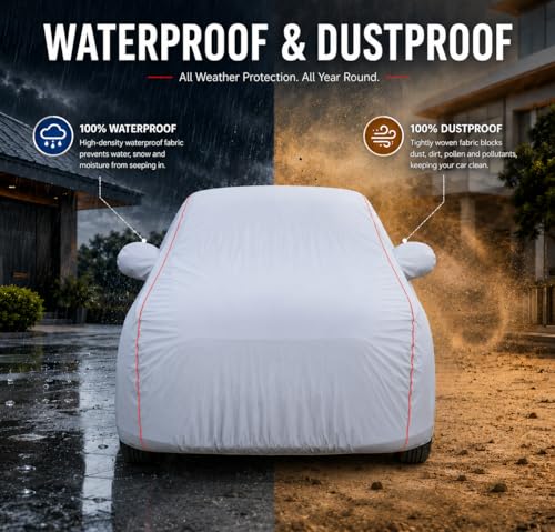 Image of Maruti WagonR Car Cover for LXi CNG, VXI, CNG & VXI ABS 2010-2018 Models 100% Waterproof, All Weather Protection, Mirror & Antenna Pocket, Soft Inner Lining, Triple Stitched (Dark Grey)