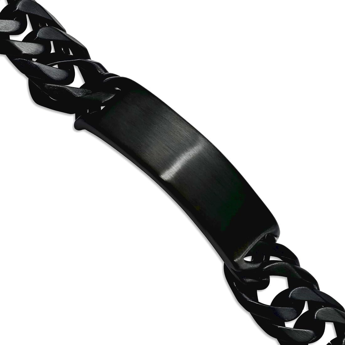 JewelryWeb Stainless Steel Box Catch Closure Brushed Black Ip ID Link Bracelet 9 Inch Identification Bracelet for Women