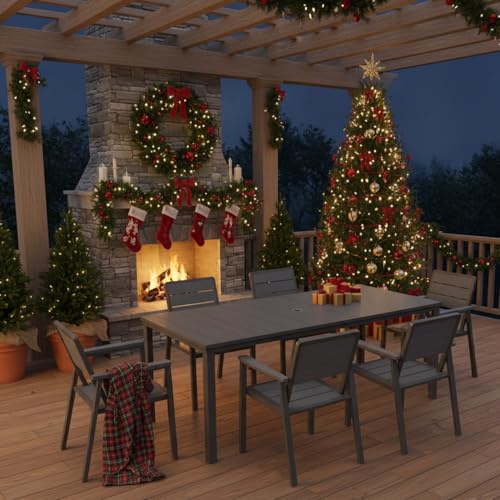 Tobeos 7-Piece Outdoor Patio Dining Set, Aluminum Table and Chairs with All-Weather HDPE,...