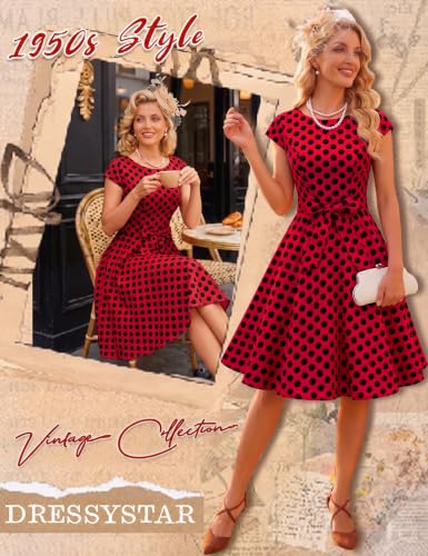Image of Dressystar Women's Vintage 1950s A Line Cap Sleeve Cocktail Party Dress