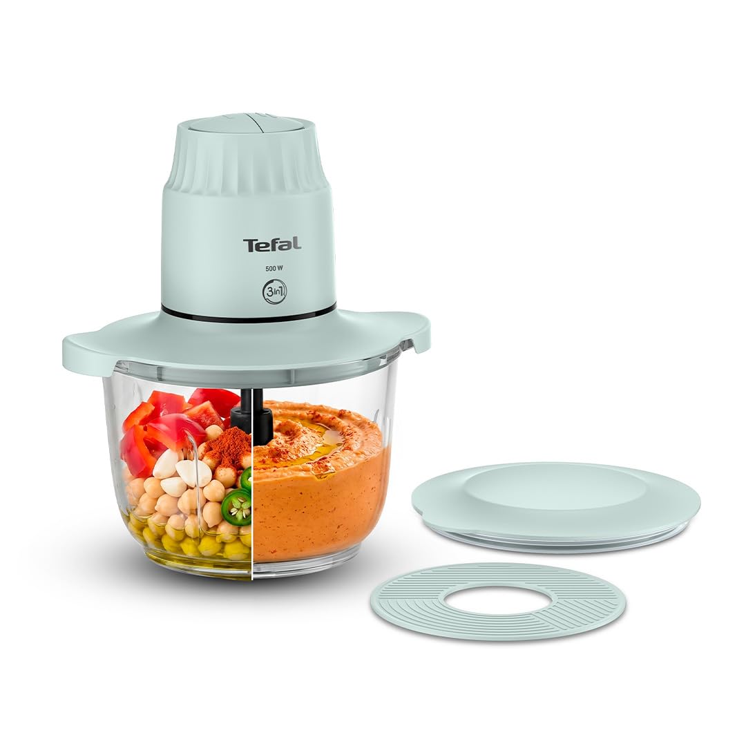 Tefal XXL Electric Chopper and Food Processor, 2L Glass Bowl, Eucalyptus