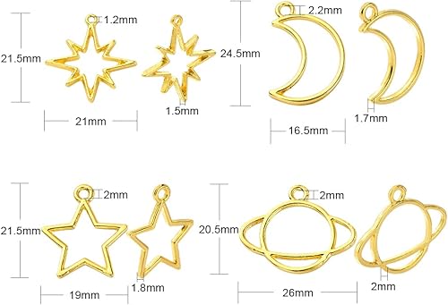 Miniatura 3 de LiQunSweet 20 unidades de 4 estilos de bisel dorado con parte trasera abierta, planeta, estrella, luna, marco en blanco para bricolaje resina UV