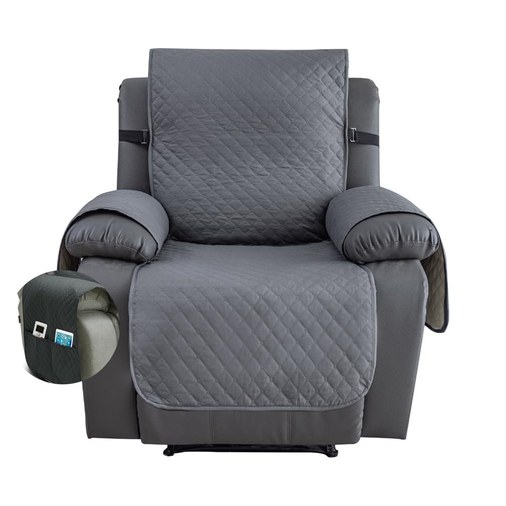 Fansu Funda de Sillón Relax 1 Plaza, Diamante Impermeable Sillón Relax Funda Reclinable, Cubre sofá, Extraíbles y Lavables Protector sofá Acolchado (Gris Oscuro,1 Plaza)