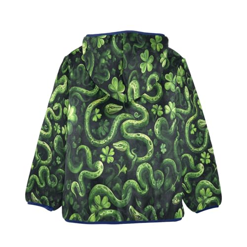 Green Shamrocks Snakes Pattern Toddler Fleece Jacket Girl Boys Hooded Fleece Jacket Coat Warm Outwear Zip-up 3-10T2