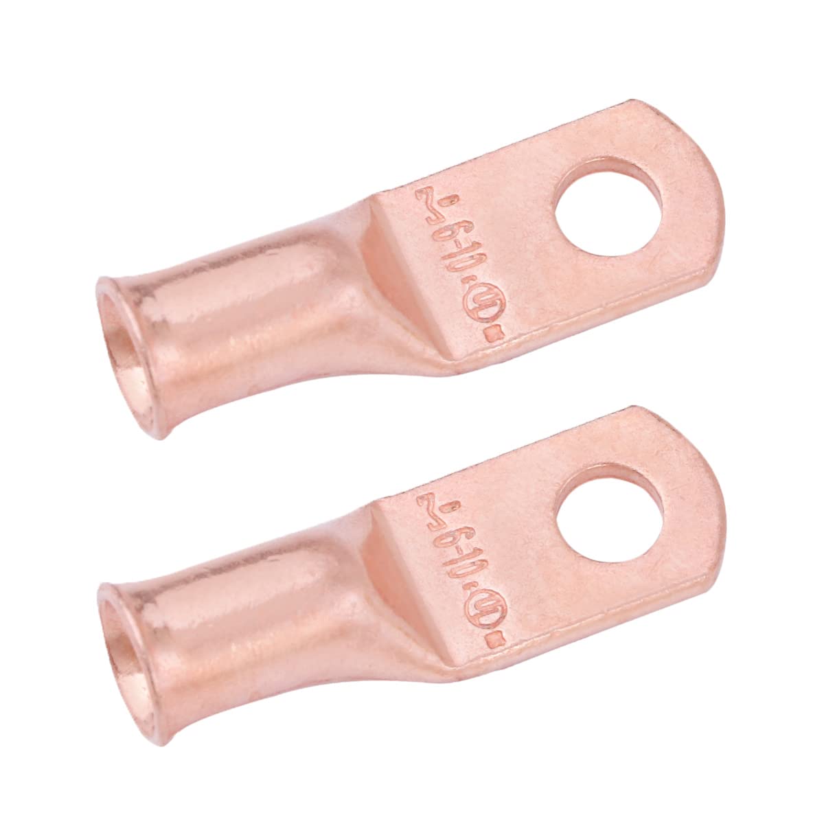 SELTERM 6 AWG (16 mm²) - # 10 (M5) ⌀ Hole UL Heavy Duty Wire Lugs, Battery Cable Ends, Bare Copper Eyelets, Tubular Ring Terminal Connectors [B15] - 2 Pack — image 1