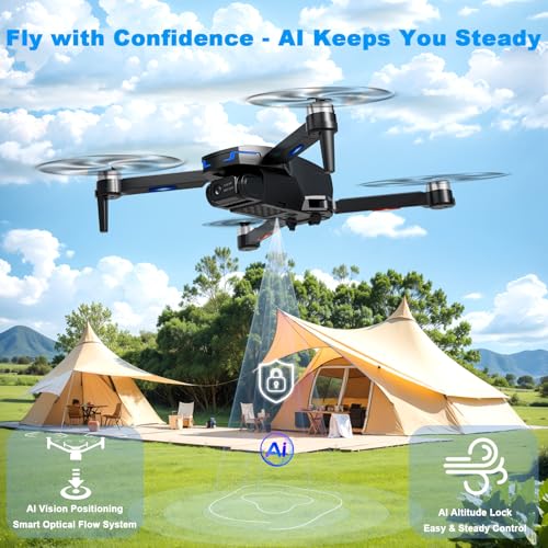 Drone with AI Optical Flow & AI Voice/Gesture Control, 1080P FHD FPV Camera for Kids Beginners Adults, Brushless Motor Foldable RC Drone, One-Key Start, 3D Flips, 2 Batteries 26 Min, Indoor/Outdoor - Image 4