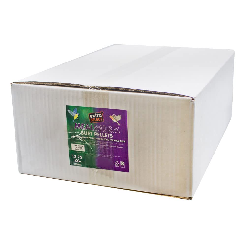 Extra Select Mealworm High Energy Suet Pellets Wild Bird Food - Protein, Fat Rich Year-Round Feeding - 12.75 kg Bulk Box