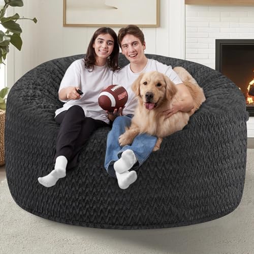Image of 5FT Bean Bag Chair,Giant Bean Bag Chairs for Adults,Big Bean Bags with Memory Foam Filled, Large Beanbag Chairs with Chevron Plush Cover-Black