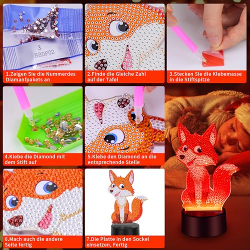 Zoyomax Diamond Painting Nachtlicht, Geschenke für Erwachsene, 3D Kreative Diamond Painting Lampe Fuchs, Weihnachts Geburtstags Geschenk
