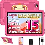 Android 15 Niños Tablet 10 Pulgadas Gemini AI, 30GB RAM+128GB ROM, Control Parental, 8000 mAh, 8-Core, 5MP+8MP, 5G Wifi6, Protective Antichoque Eva Estuche Protector + Soporte giratorio de 360°(Roja)