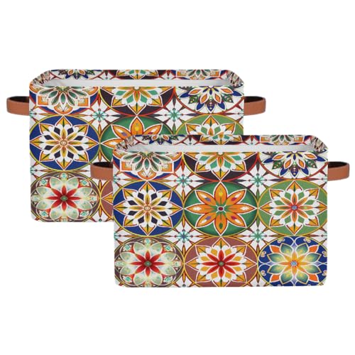 Image of Mandala Flowers Storage Baskets for Organizing, Fabric Collapsible Storage Bins Box Ethnic Boho Decorative Toy Organizer Baskets for Closet Shelves Gift Basket 2Pcs
