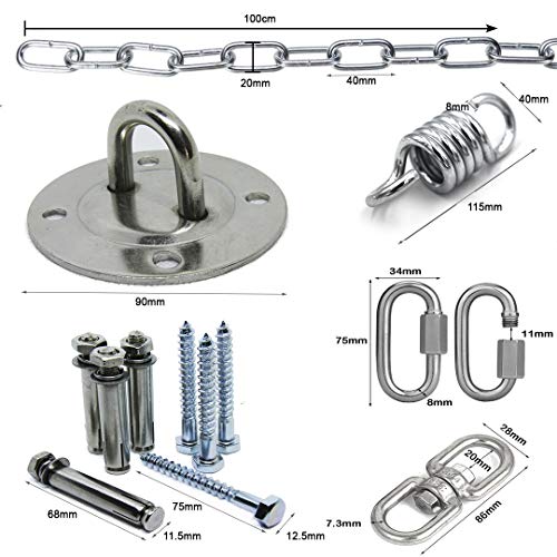 NATEE Hammock Chair & Swing Seat Hanging Kit | Stainless Steel 700 LB Capacity Hammock Spring | Mount Set for Punching Bag Hammock Swing Chair Indoor Outdoor Relaxation | Gymnastic Rings