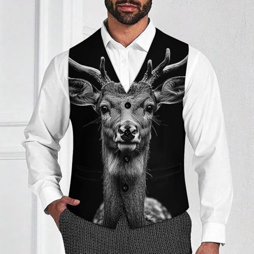 Close Up of Deer Head Men's Suit Vest Slim Fit V-Ncek Waistcoat Business Casual Vest2