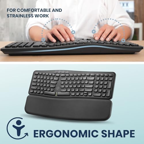 Image of Perixx PERIBOARD-636B US, Wireless Ergonomic Compact USB Keyboard - Wireless 2.4G Technology - Build-in Number Pad - Detachable Wrist Rest - - Silent Typing - Black