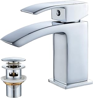 Basin Taps with Waste Mono Bathroom Waterfall Basin Taps Mixer Faucet,Silver