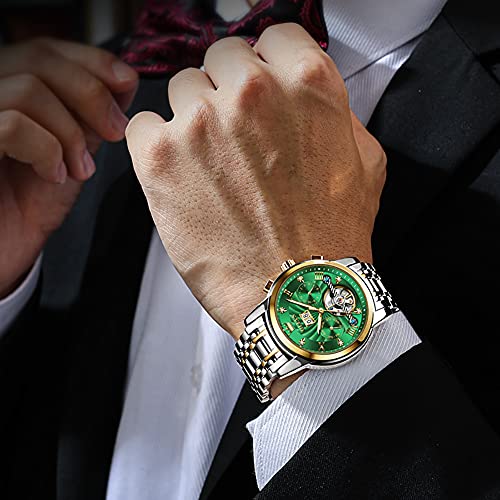 Image of OLEVS Men Automatic Watch Skeleton 5 Hands Mechanical Classic Luxury Multi Calendar Stainless Steel Waterproof Wrist Watch for Men