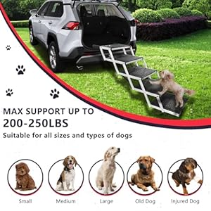   PENSUN-Dog-Ramps-with-Nonslip-Surface-Portable-Folding-Pet-Stairs-for-Car-SUV-and-Trucks-Foldable-Truck-Ramp-Stairs-for-Small-to-Large-Size-Dogs-Up-to-250LBS