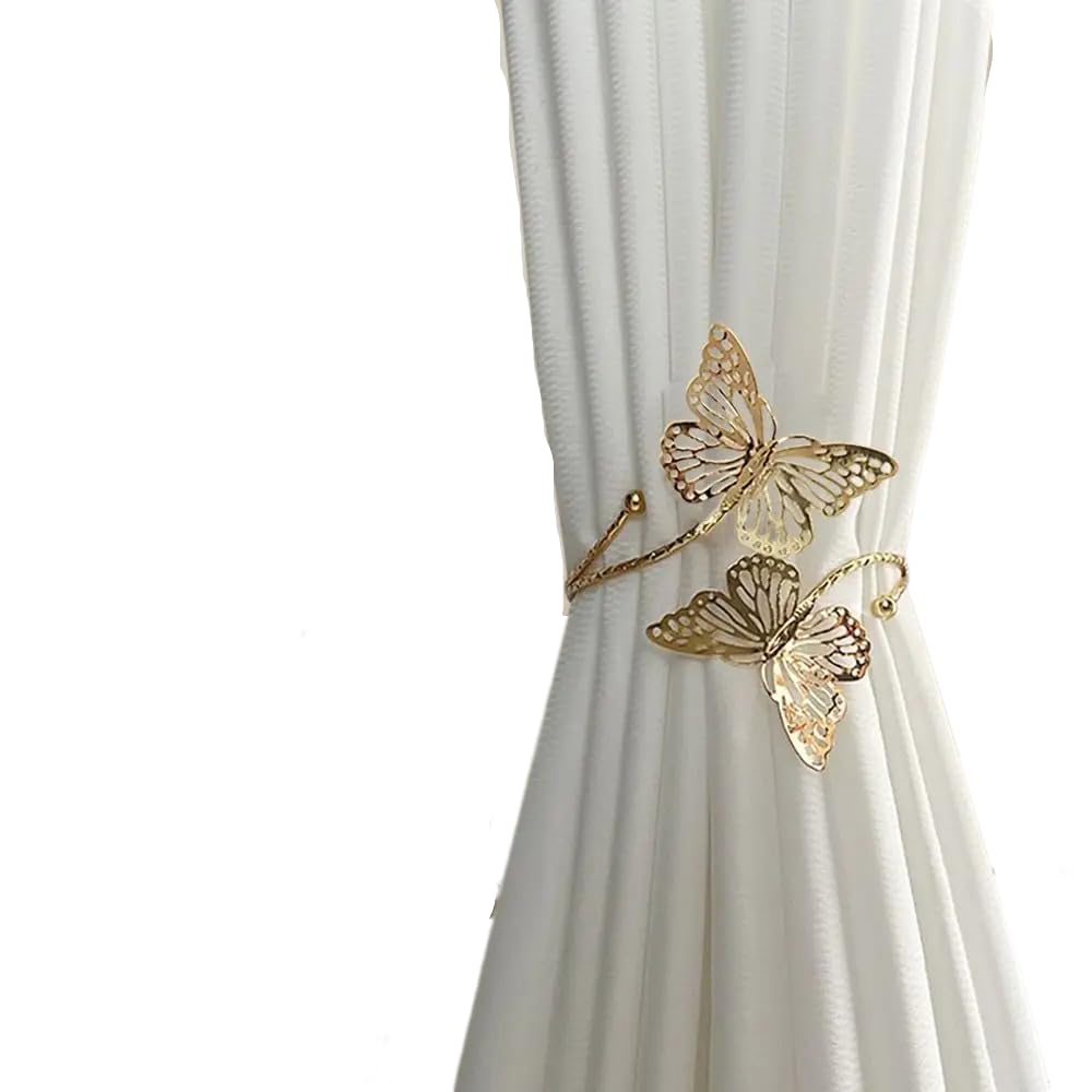Lagnlnaoy 2pcs Metal Butterfly Curtain Tieback DTY Beautiful Curtains Tie Backs Exquisite Light Luxury Fashion Curtain Binding Strap Suitable for Thin Curtains or Gauze Curtains