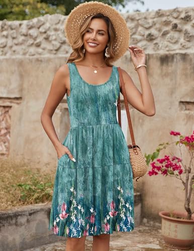 Image of Zeagoo Womens Summer Sundress Boho Floral Casual Tank Dresses with Pockets Sleeveless Tiered Swing A Line Beach Dress