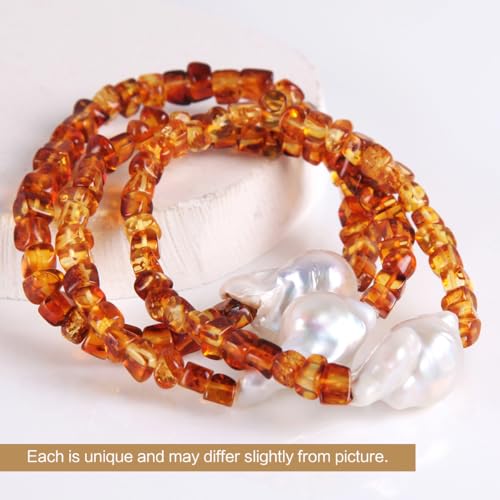 Natural baltic amber bracelet for women Freshwater cultured baroque pearls Certified amber jewelry3