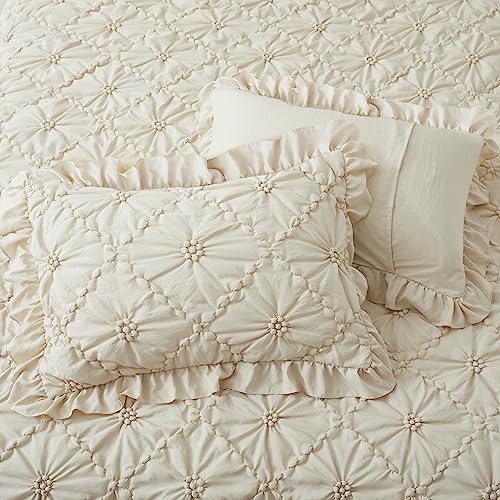 BEDAZZLED-King-Size-Comforter-Sets-Beige-Bedding-Comforter-Set-3-Pieces-Pinch-Pleat-Bedding-Sets-with-Comforter-and-Pillowcases-Soft-Farmhouse-Shabby-Chic-Comforter-for-All-Season