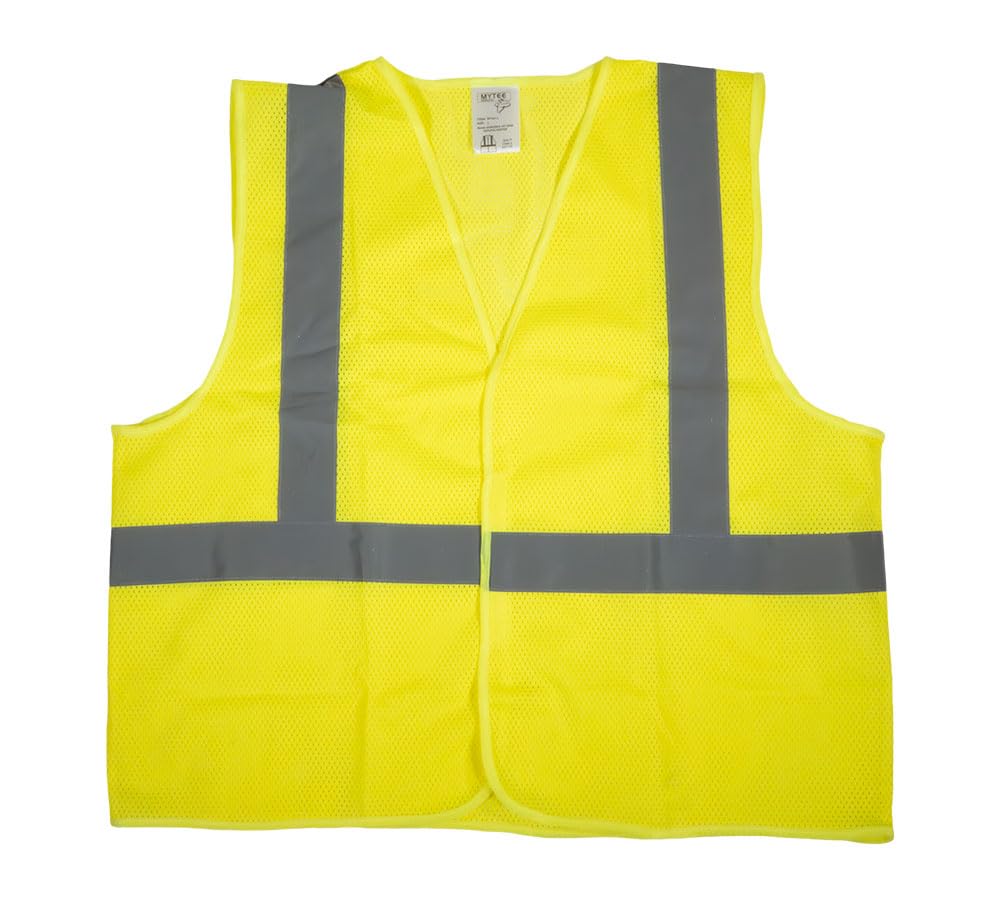 Mytee Products High Visibility Lime Yellow Reflective Safety Vest (XXL) - Type R Class 2, ANSI/ISEA Certified Breathable Polyester, 2