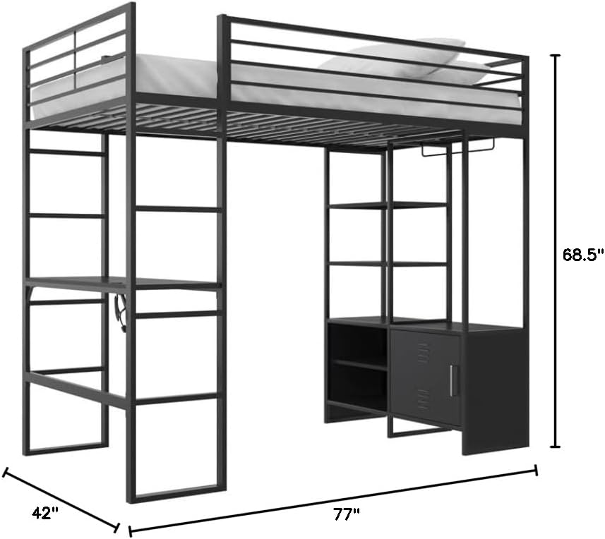 Pemberly Row Loft Bed with dimensions labeled