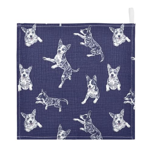 Image of vvfelixl Baby Muslin Washcloths Blue Heeler Dog Baby Burp Cloths Cotton Babys Face Towel for Infants Soft 11.8 X 11.8 in, 3 Pack