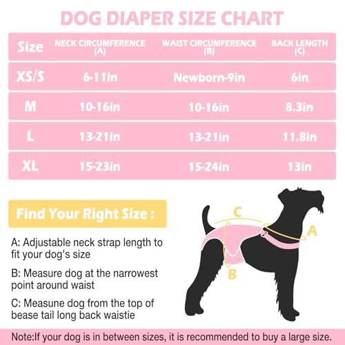Image of Jollywoods 3 Pack Washable Female Dog Diaper Onesie Sanitary Pantie with Adjustable Suspender, Reusable Fixed Doggie Diapers, Super Absorbent Leakproof for Small Medium Large Dog in Heat Cycle L